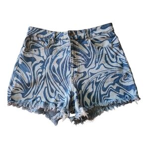 H&M Divided Blue Marble Print High Rise Denim Shorts | Size 10